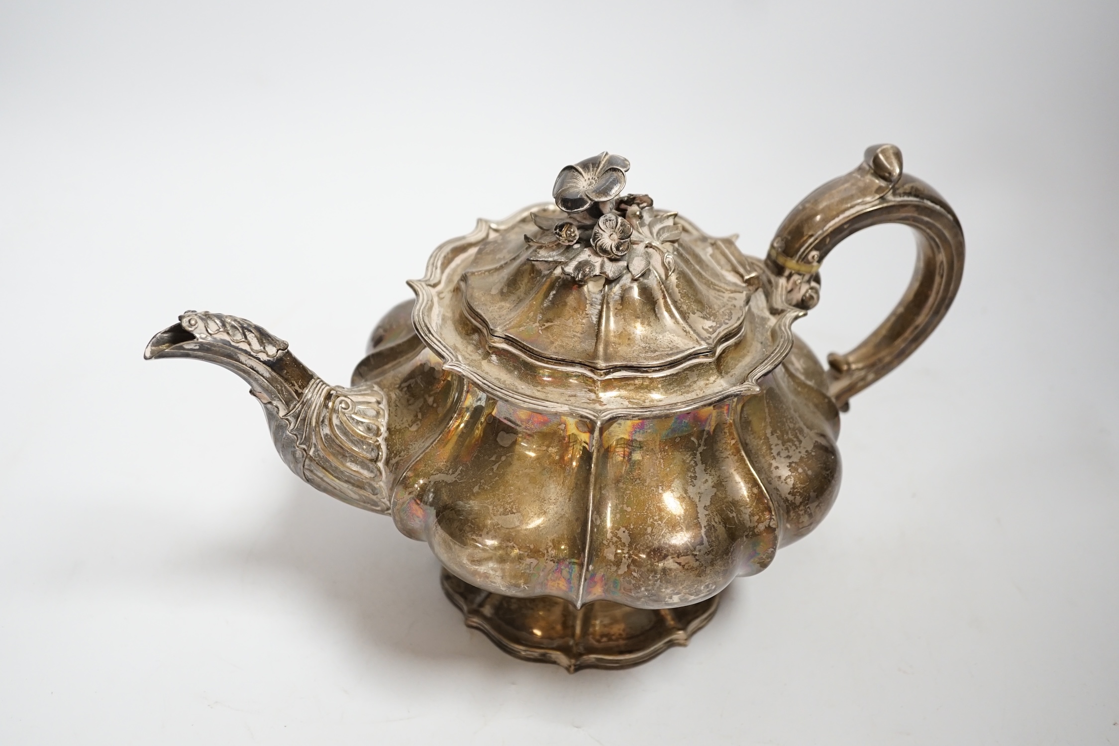 A William IV silver melon shaped pedestal teapot, Joseph Angell I, London, 1830, gross weight 24.3oz. CITES Submission reference 447Z42EV